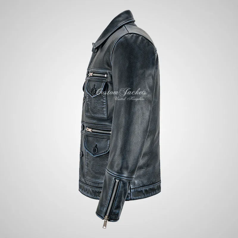 ROBUST Men's Biker Leather Jacket Thick Vintage Leather Jacket