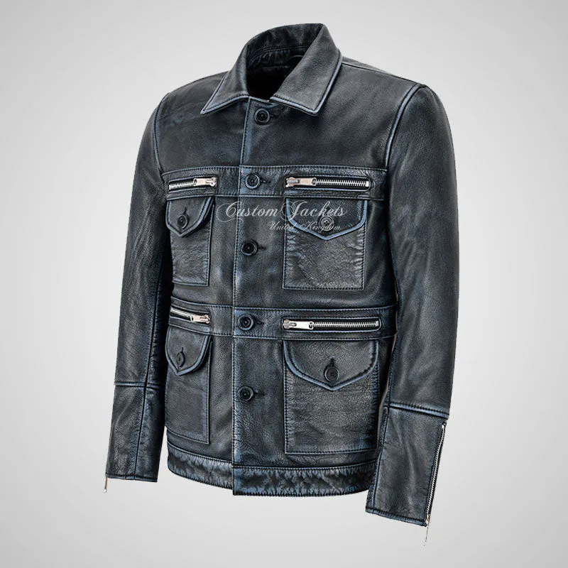 ROBUST Men's Biker Leather Jacket Thick Vintage Leather Jacket