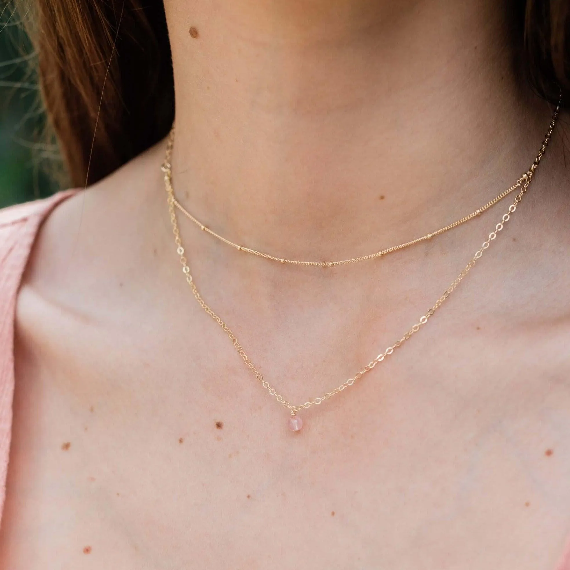 Rose Quartz Gemstone Chain Layered Choker Necklace