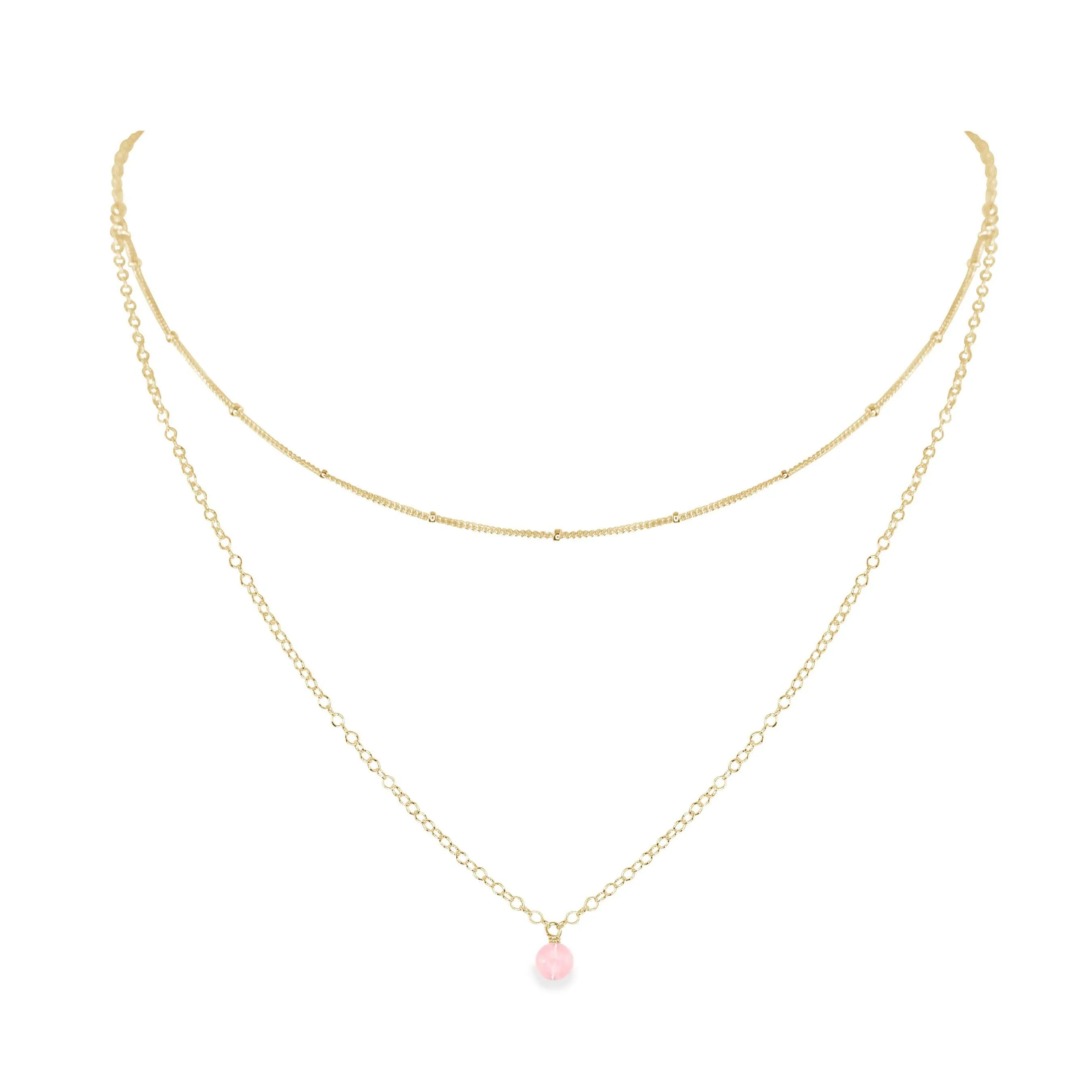 Rose Quartz Gemstone Chain Layered Choker Necklace
