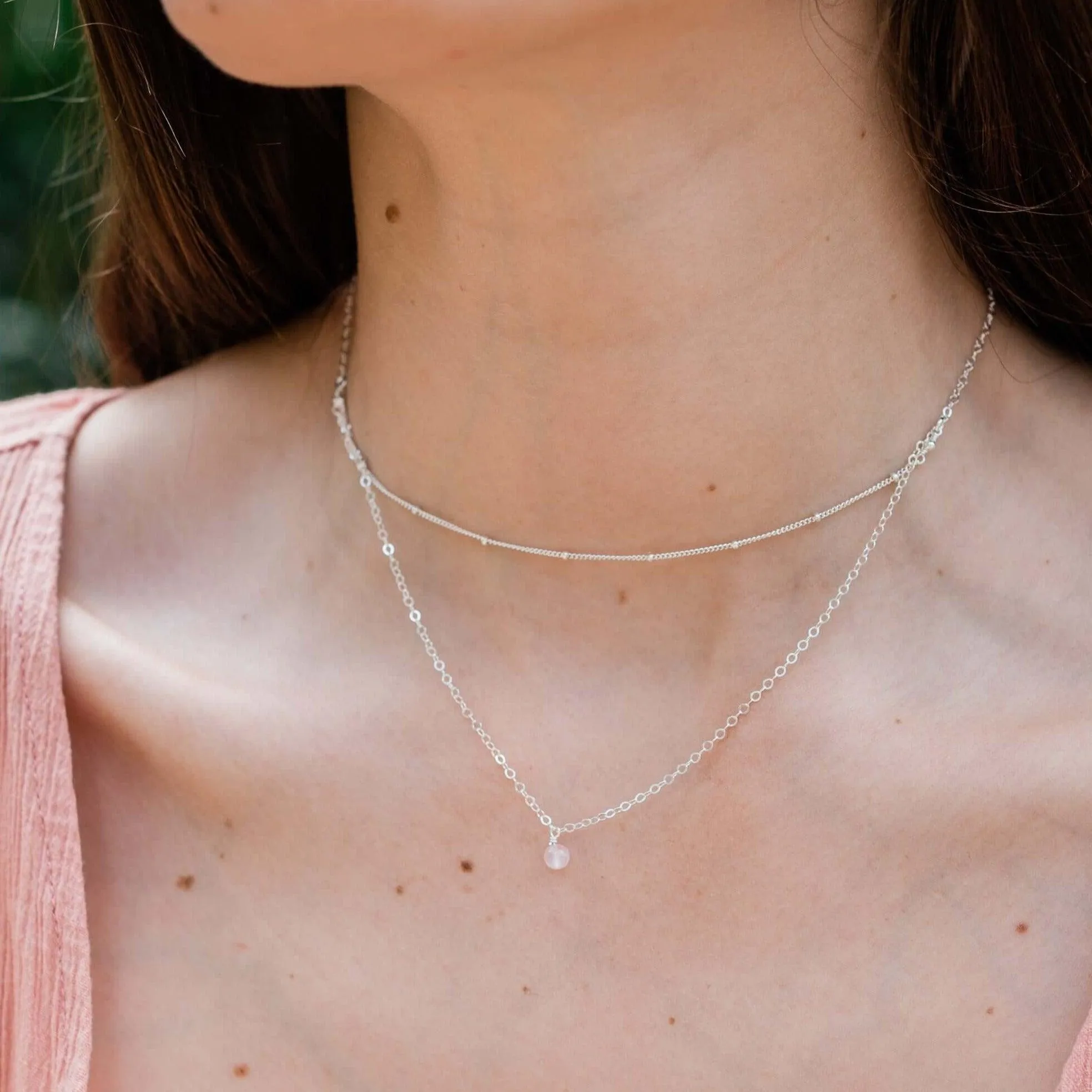 Rose Quartz Gemstone Chain Layered Choker Necklace