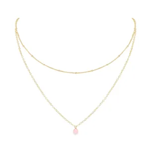 Rose Quartz Gemstone Chain Layered Choker Necklace