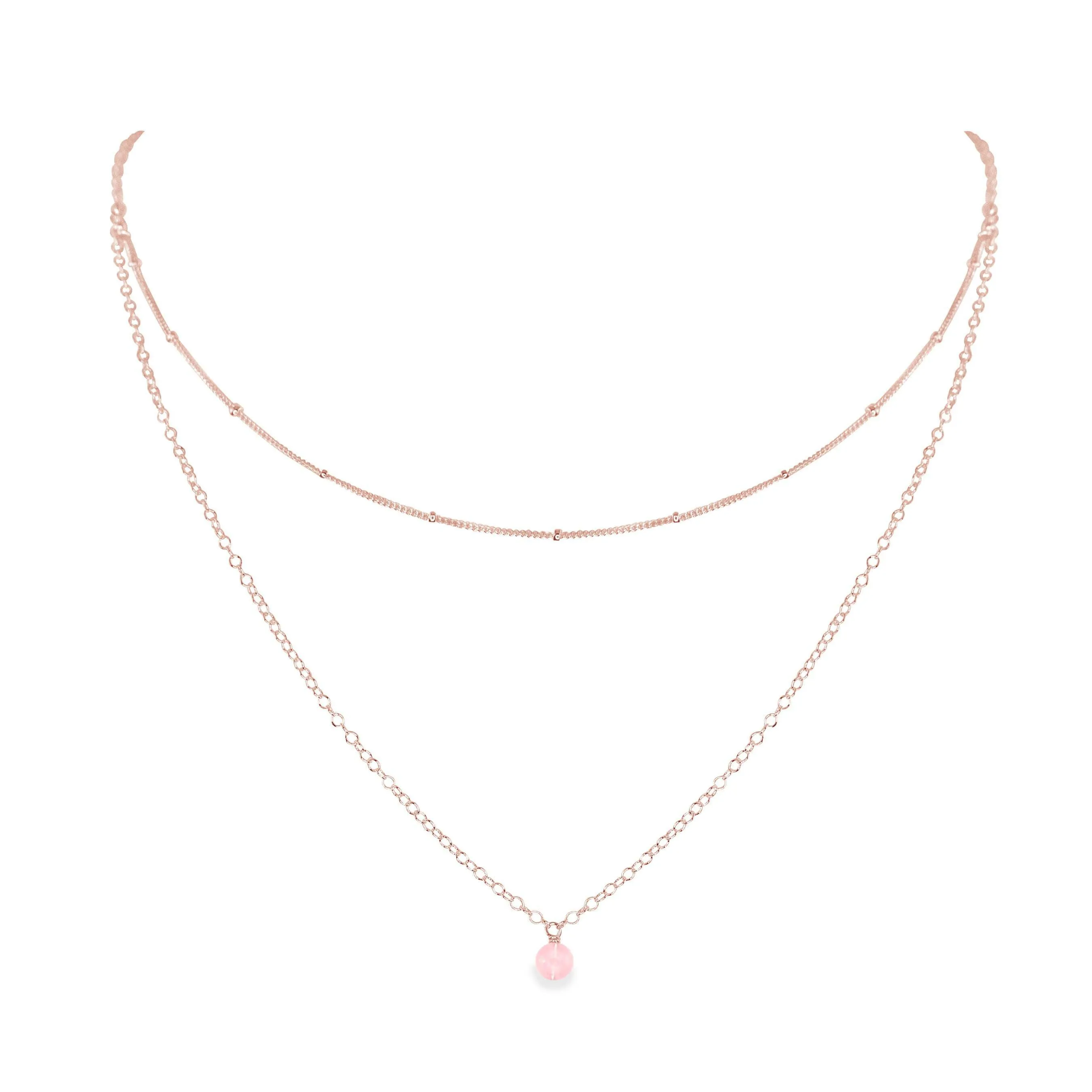 Rose Quartz Gemstone Chain Layered Choker Necklace