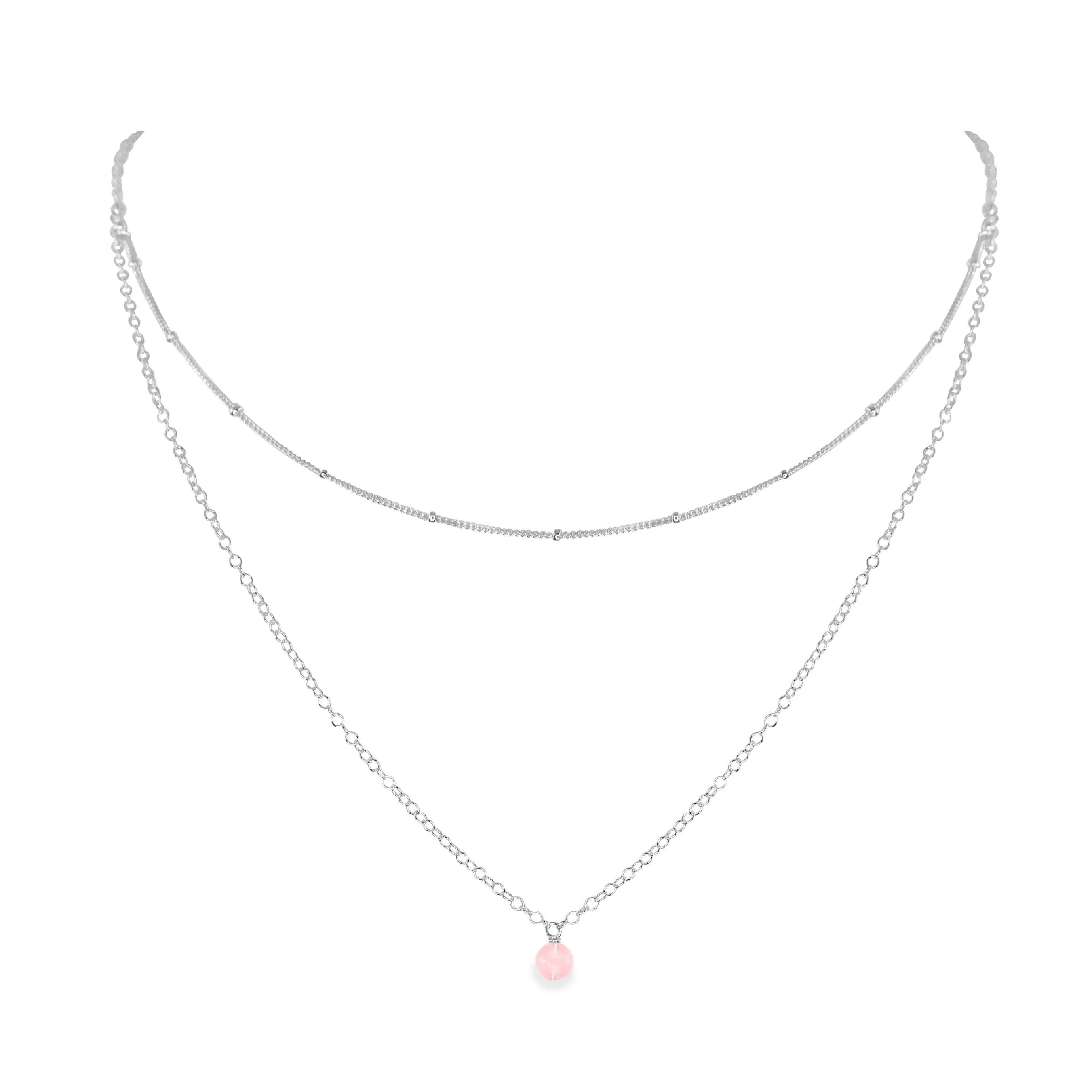 Rose Quartz Gemstone Chain Layered Choker Necklace