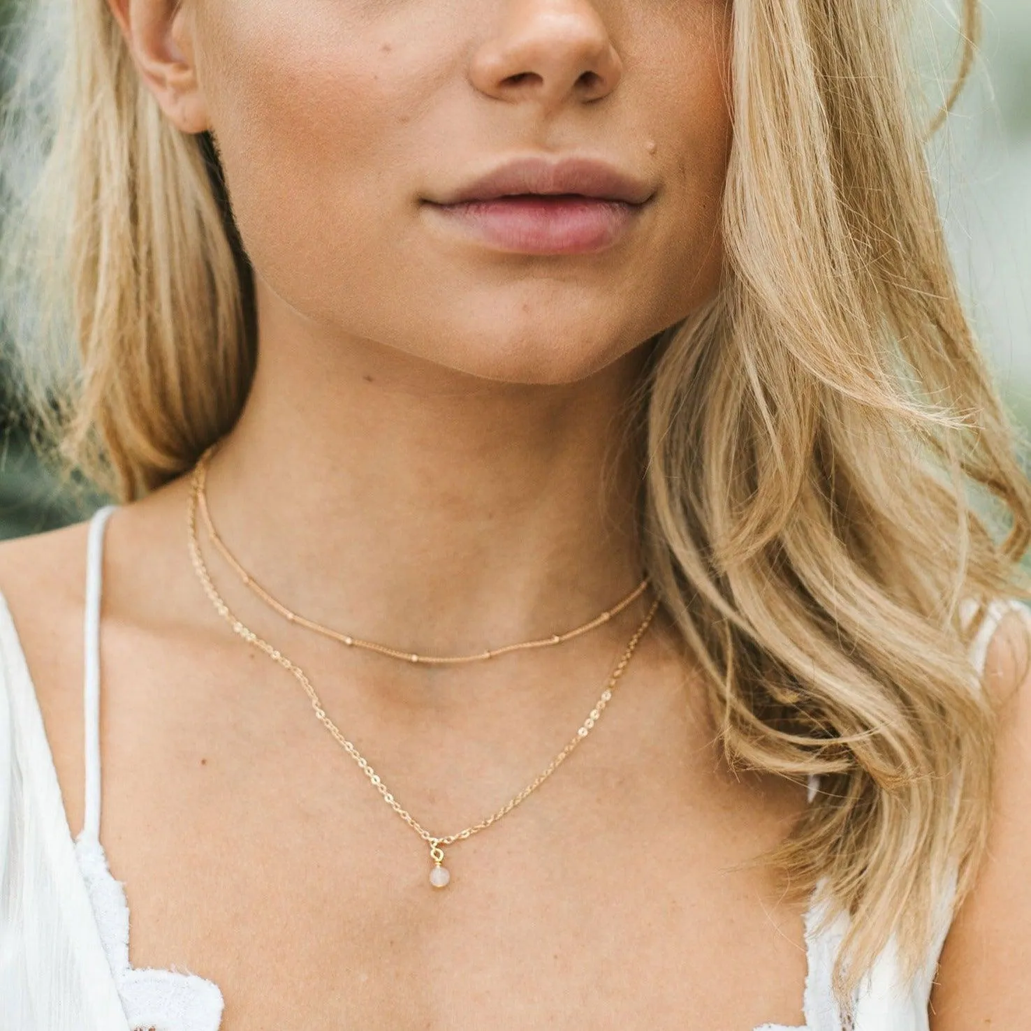 Rose Quartz Gemstone Chain Layered Choker Necklace