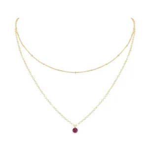 Ruby Gemstone Chain Layered Choker Necklace