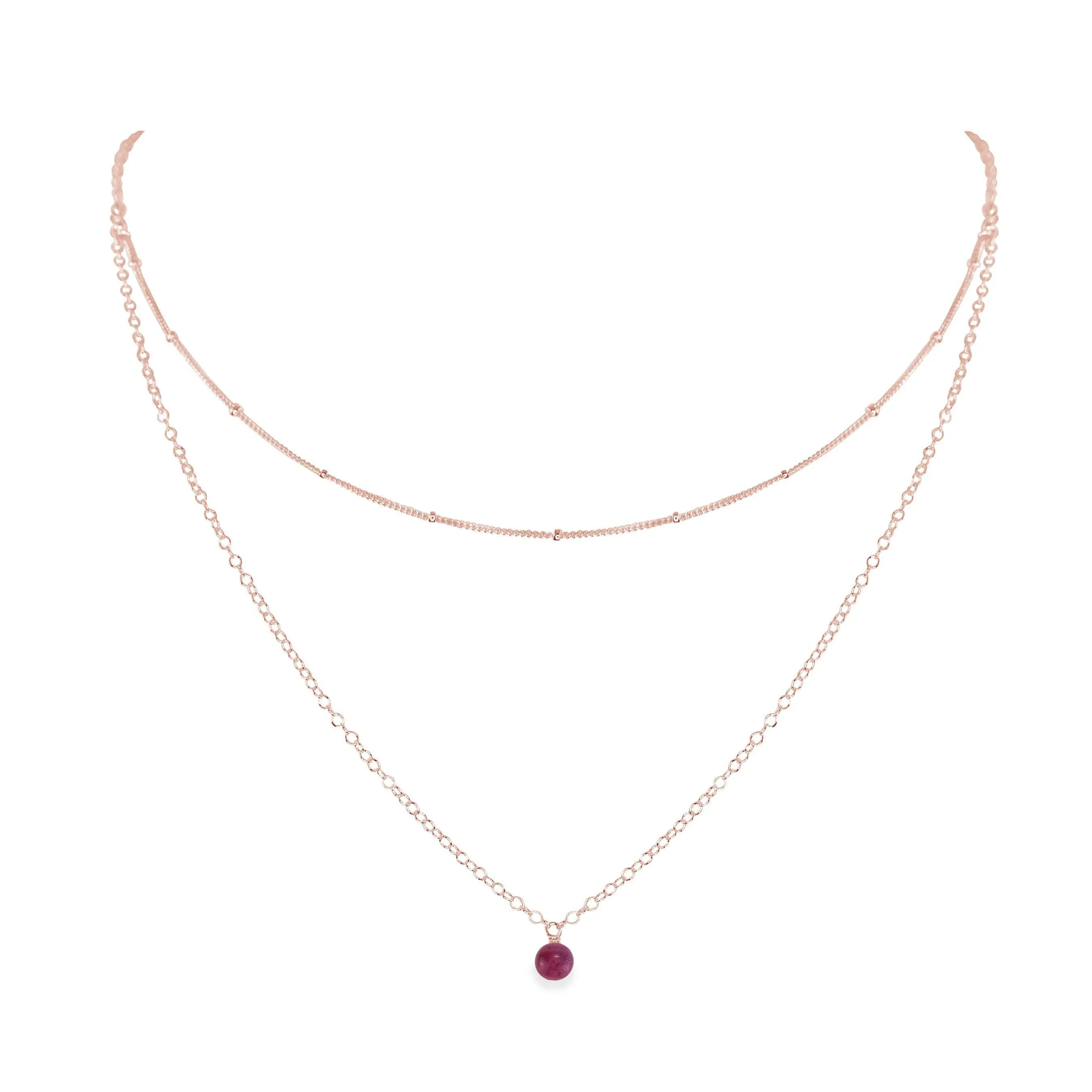 Ruby Gemstone Chain Layered Choker Necklace