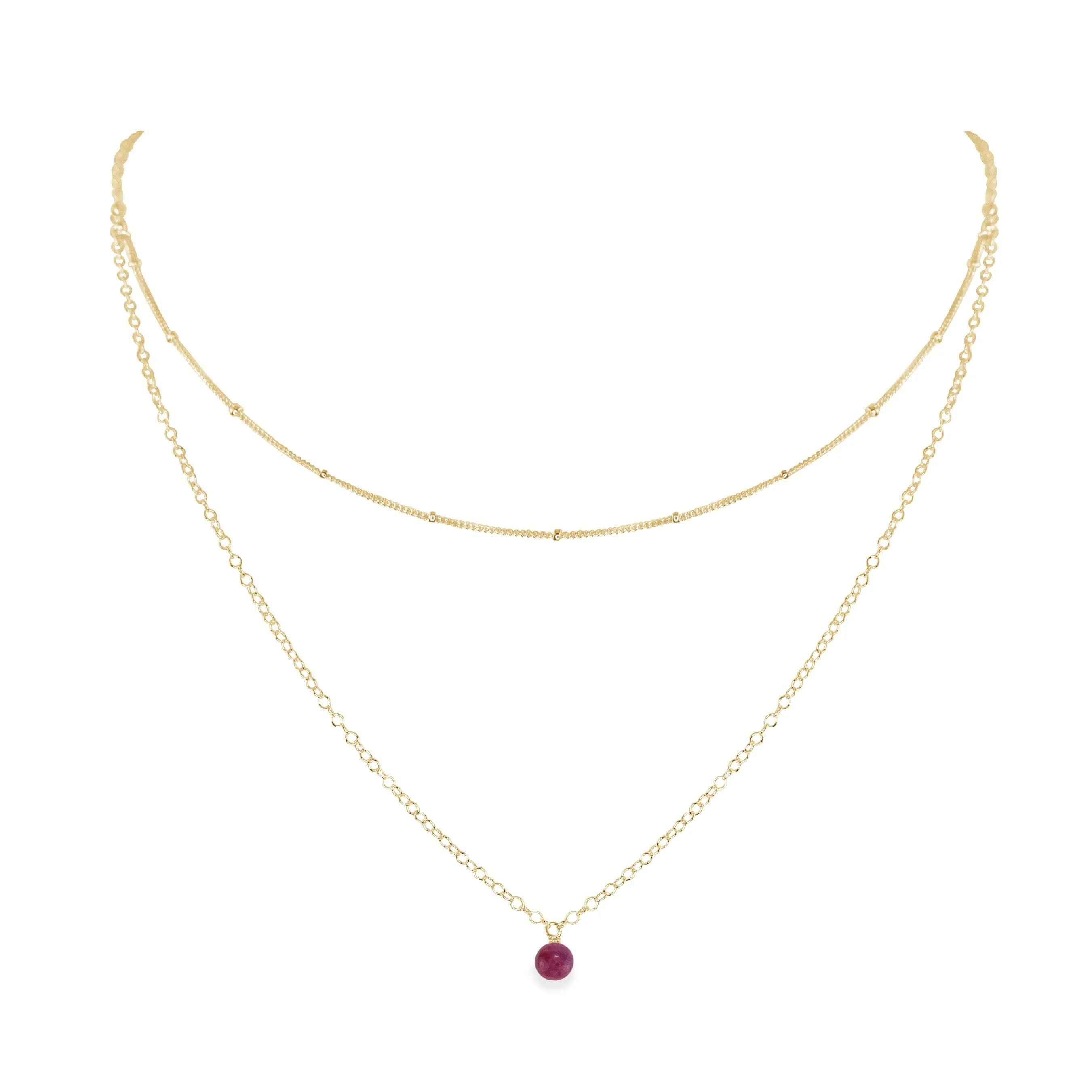 Ruby Gemstone Chain Layered Choker Necklace