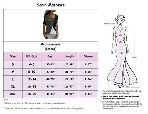 Sarin Mathews Womens Shirts Casual Tee Shirts Short Sleeve Patchwork Color Block Loose Fits Tunic Tops Blouses Grey Black 2XL