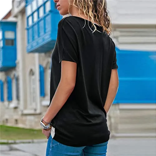 Sarin Mathews Womens Shirts Casual Tee Shirts Short Sleeve Patchwork Color Block Loose Fits Tunic Tops Blouses Grey Black 2XL
