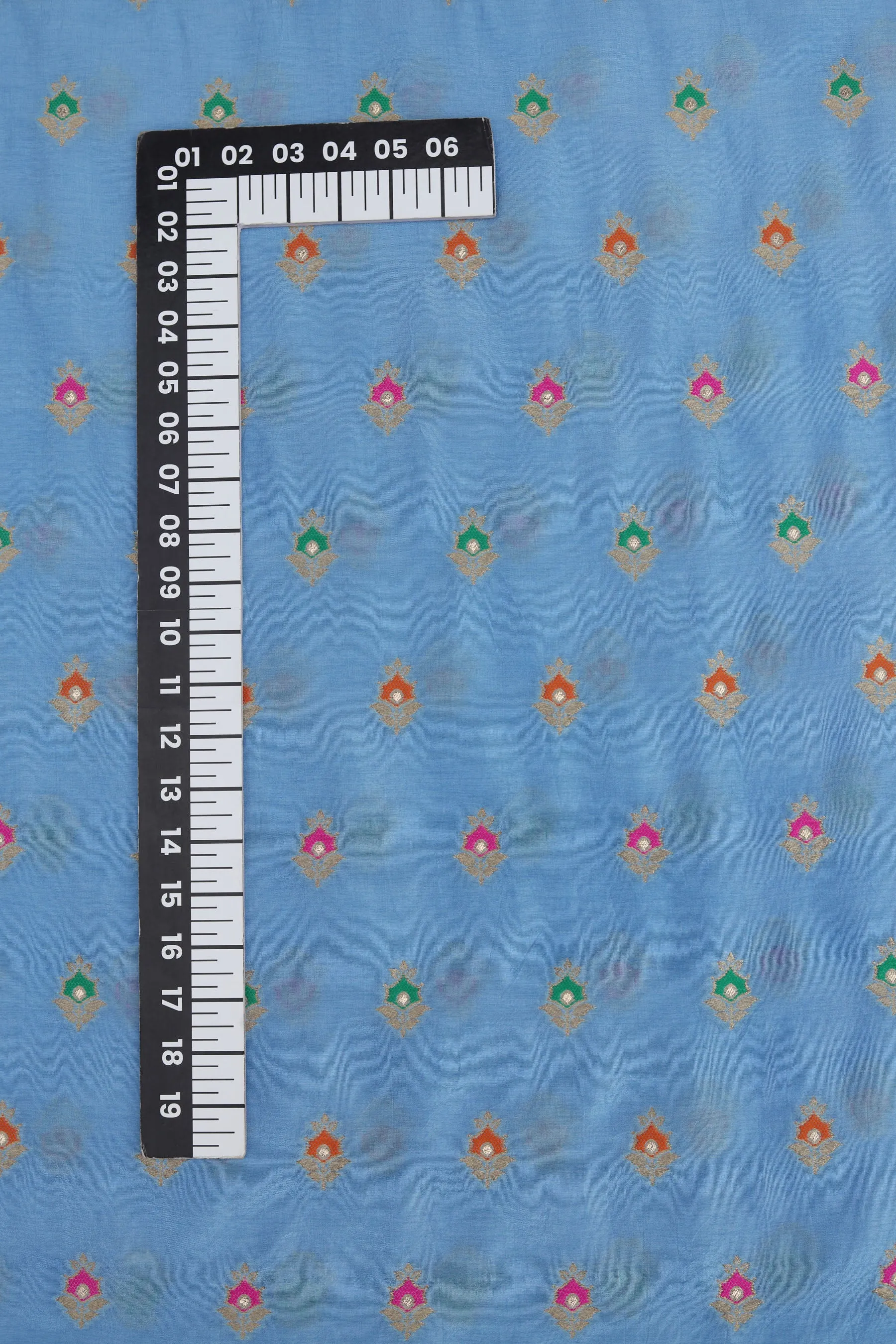 Sky Blue Pure Two Tone Banarasi Gold Zari with Meena work Ornate Butta Jacquard Fabric