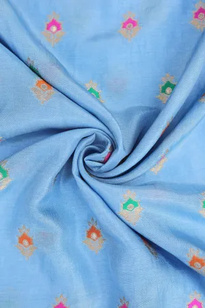 Sky Blue Pure Two Tone Banarasi Gold Zari with Meena work Ornate Butta Jacquard Fabric