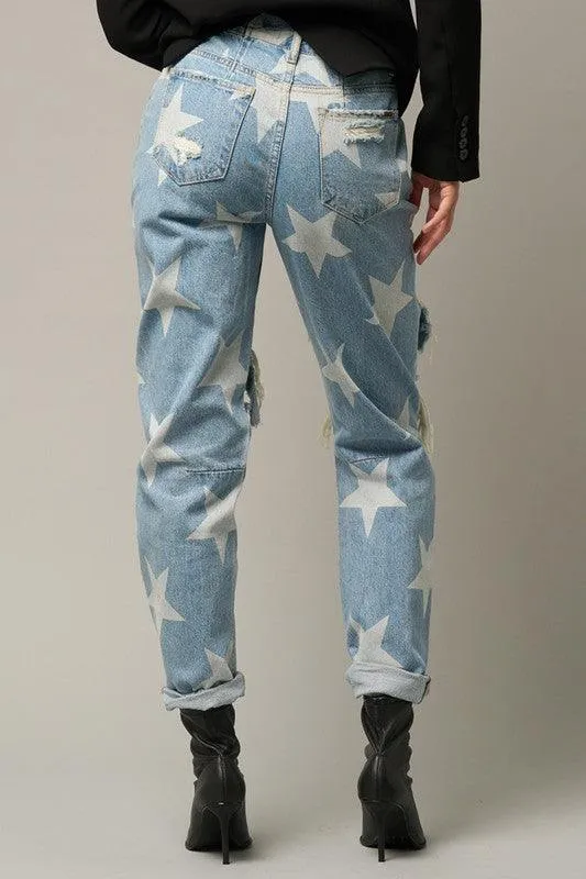 Slouchy Heavy Distressed Star Denim