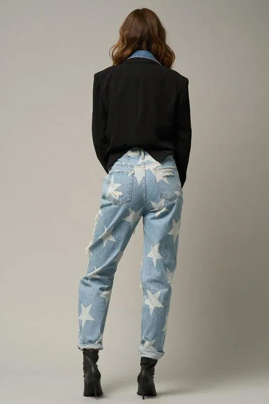 Slouchy Heavy Distressed Star Denim