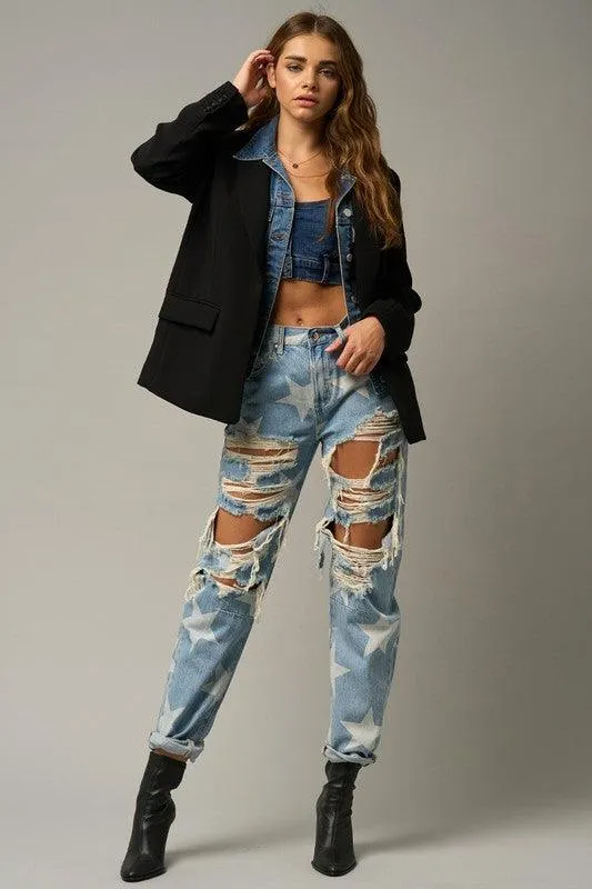 Slouchy Heavy Distressed Star Denim