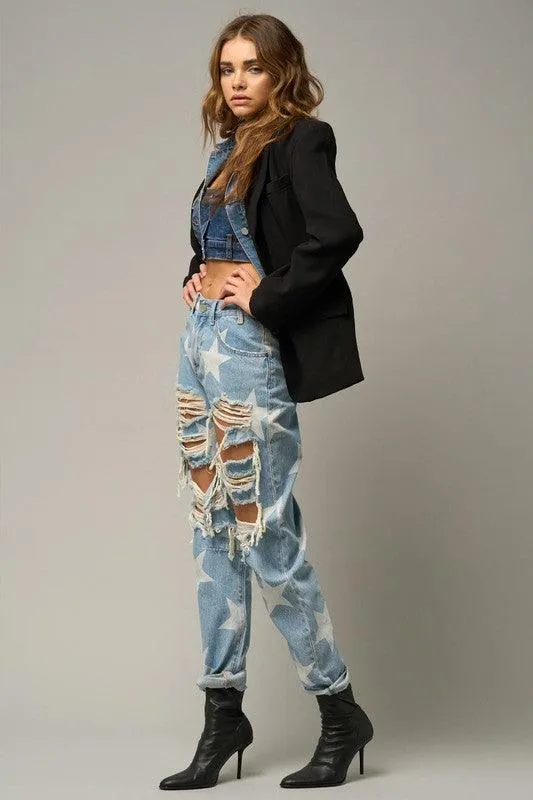 Slouchy Heavy Distressed Star Denim