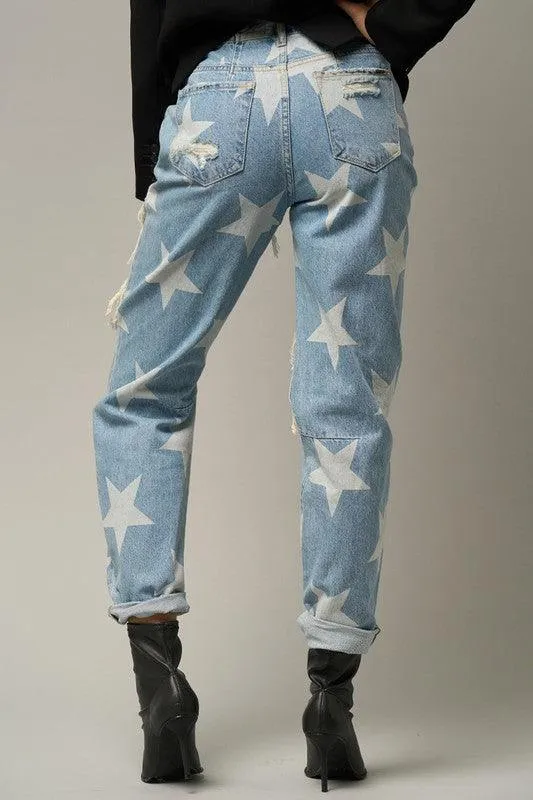 Slouchy Heavy Distressed Star Denim