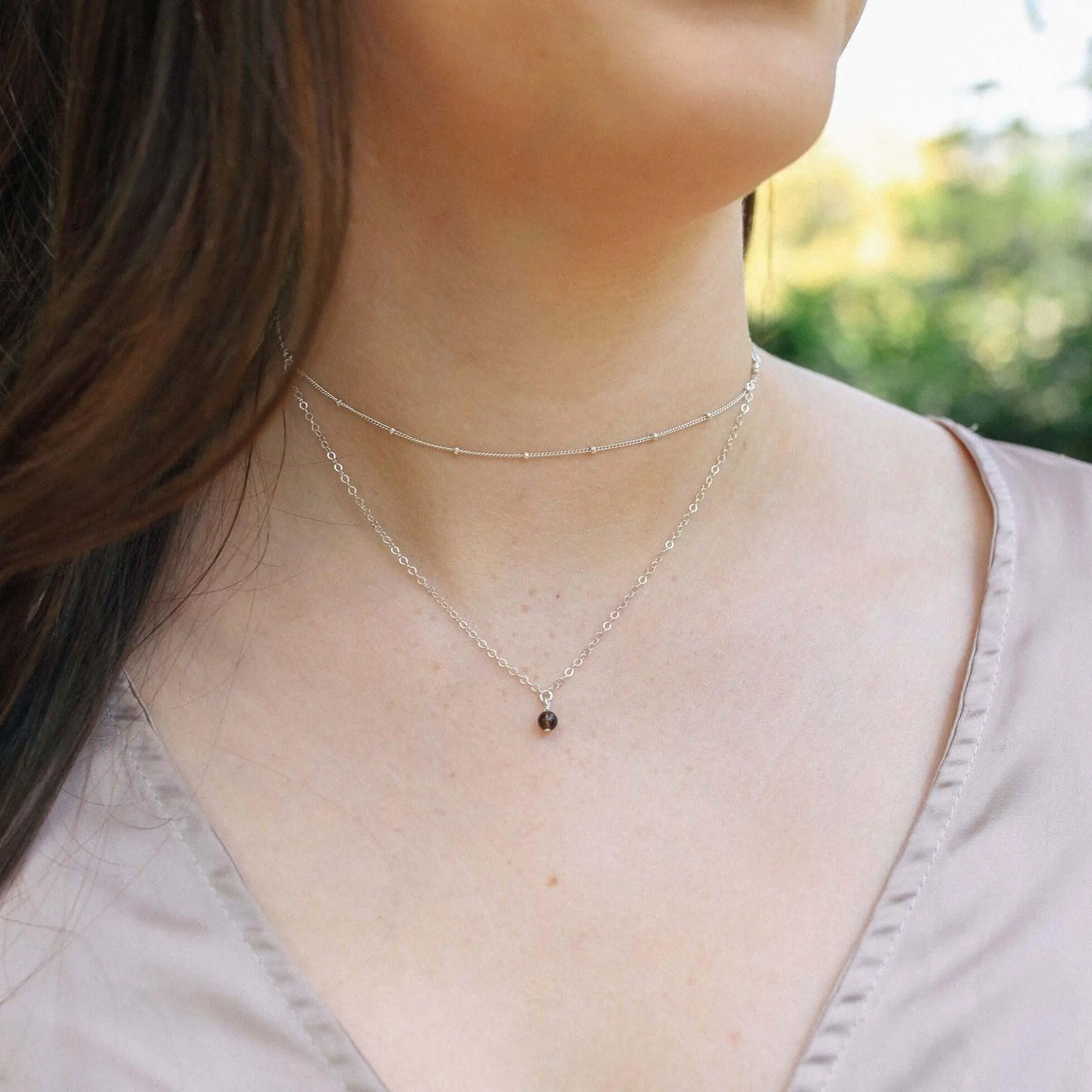 Smoky Quartz Gemstone Chain Layered Choker Necklace