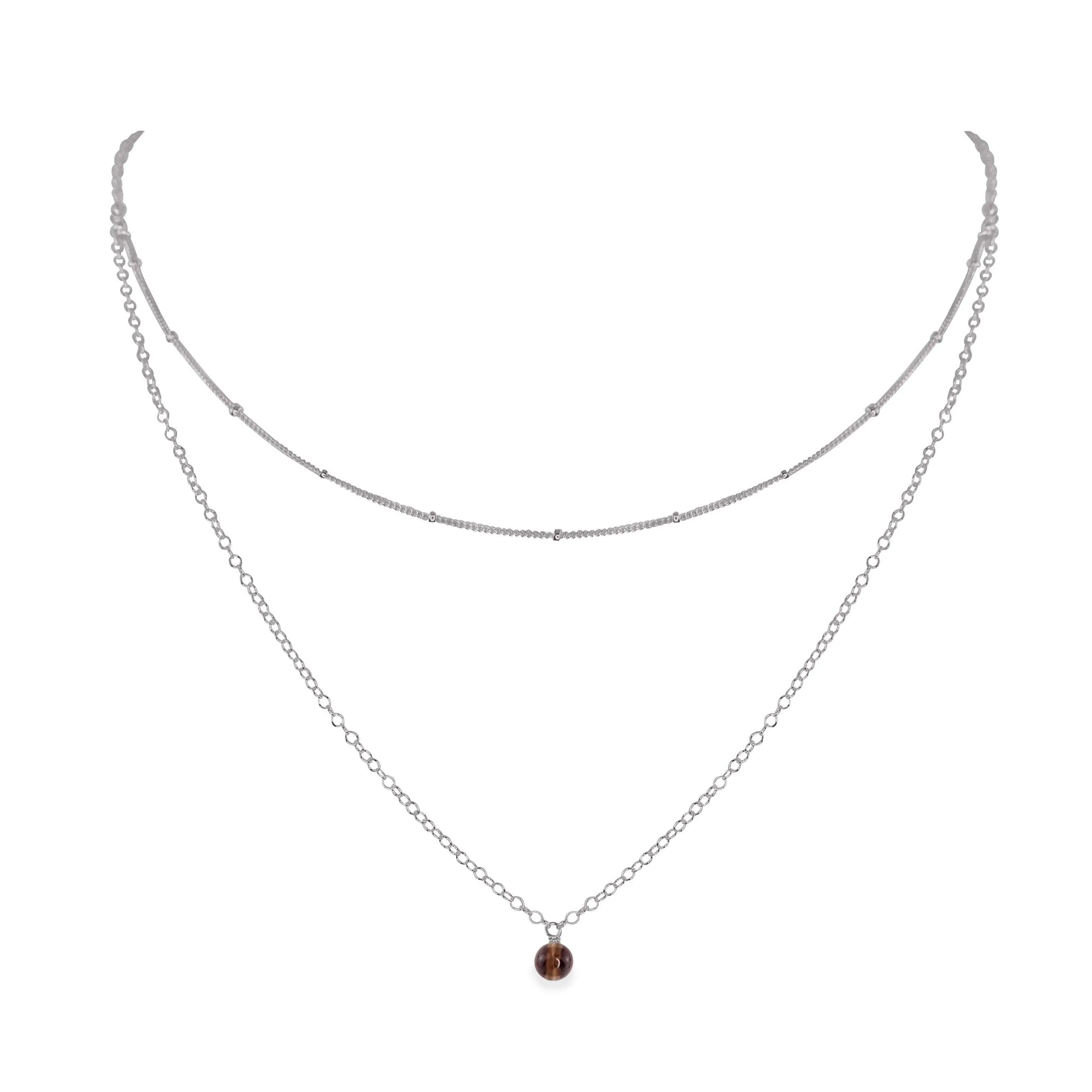 Smoky Quartz Gemstone Chain Layered Choker Necklace