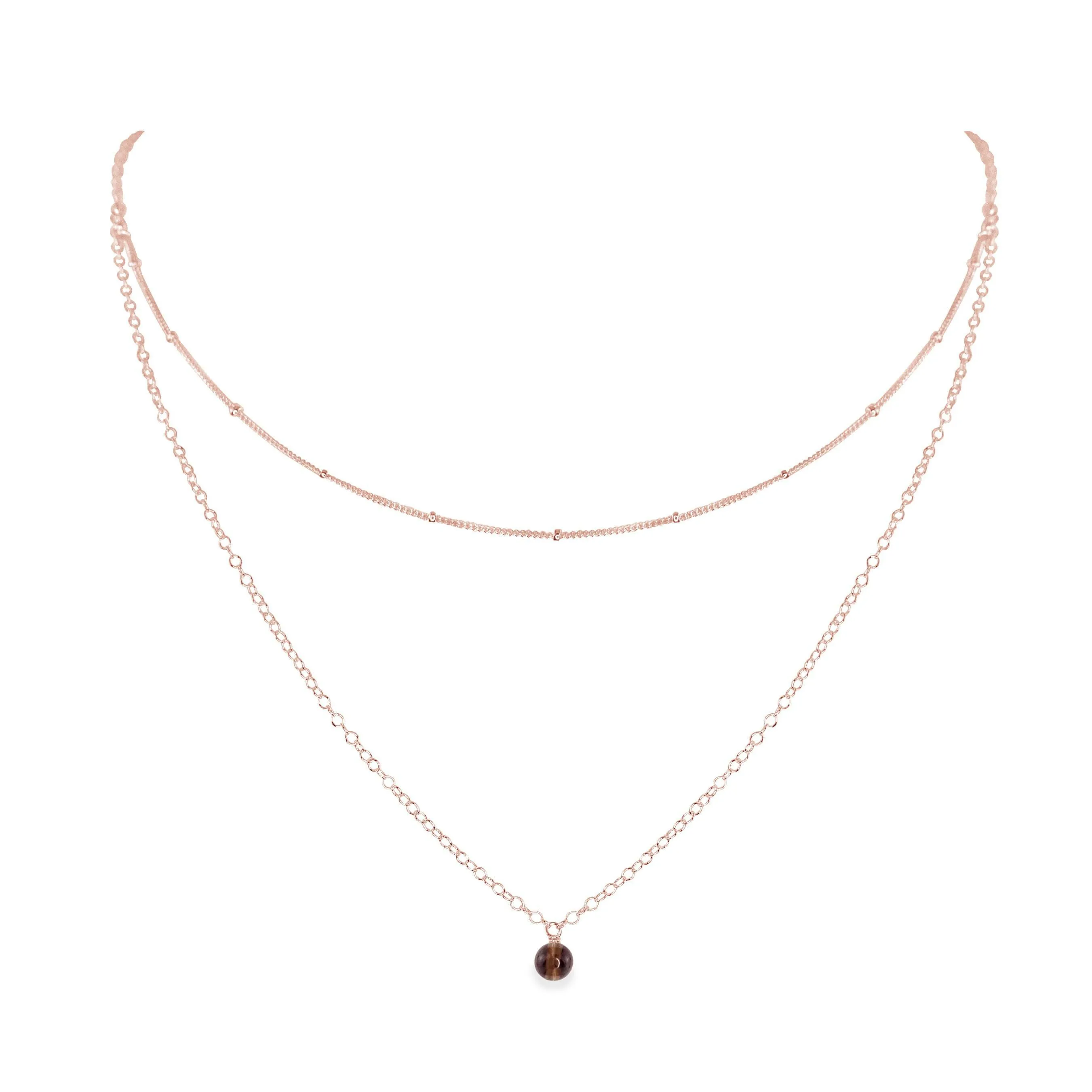 Smoky Quartz Gemstone Chain Layered Choker Necklace
