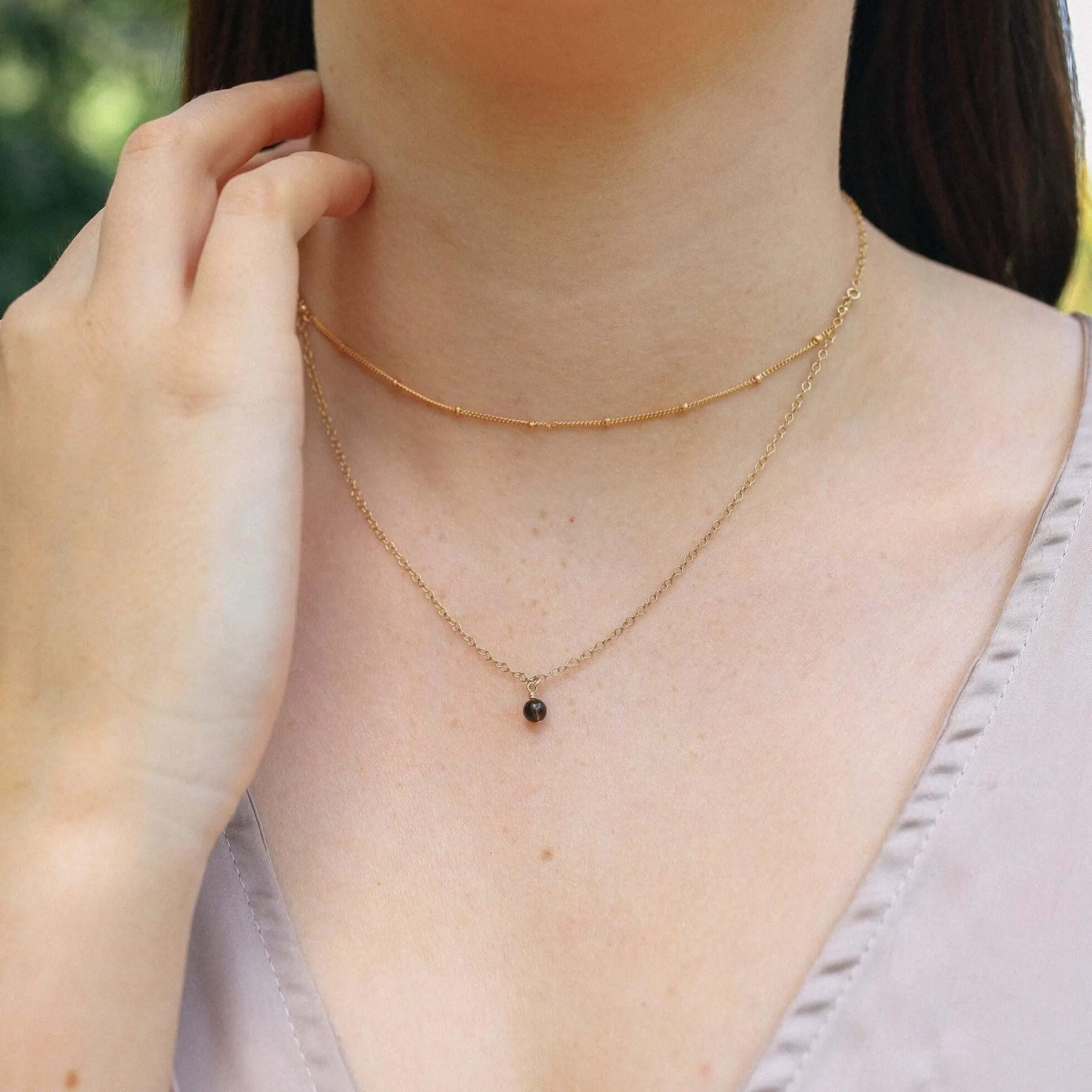 Smoky Quartz Gemstone Chain Layered Choker Necklace