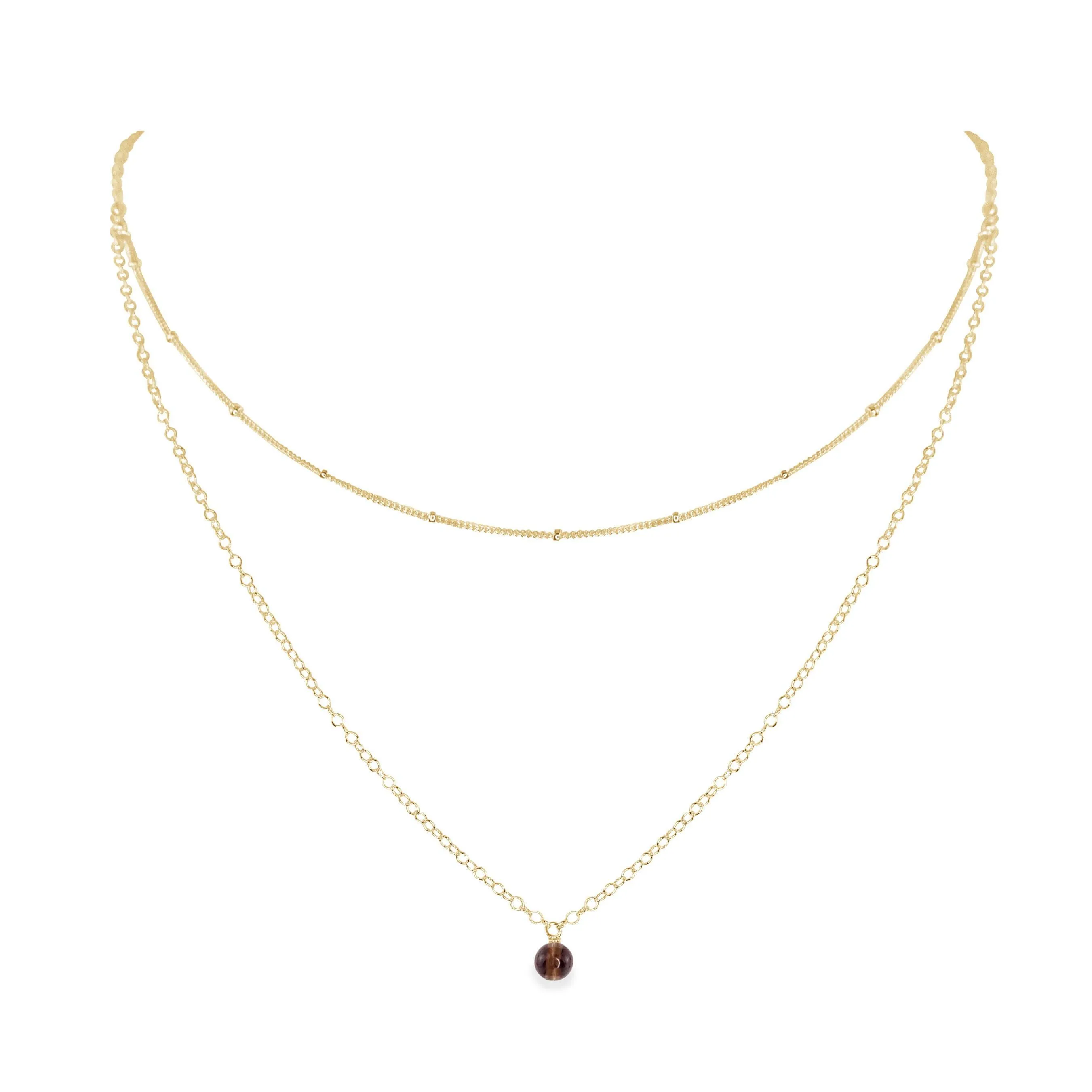 Smoky Quartz Gemstone Chain Layered Choker Necklace