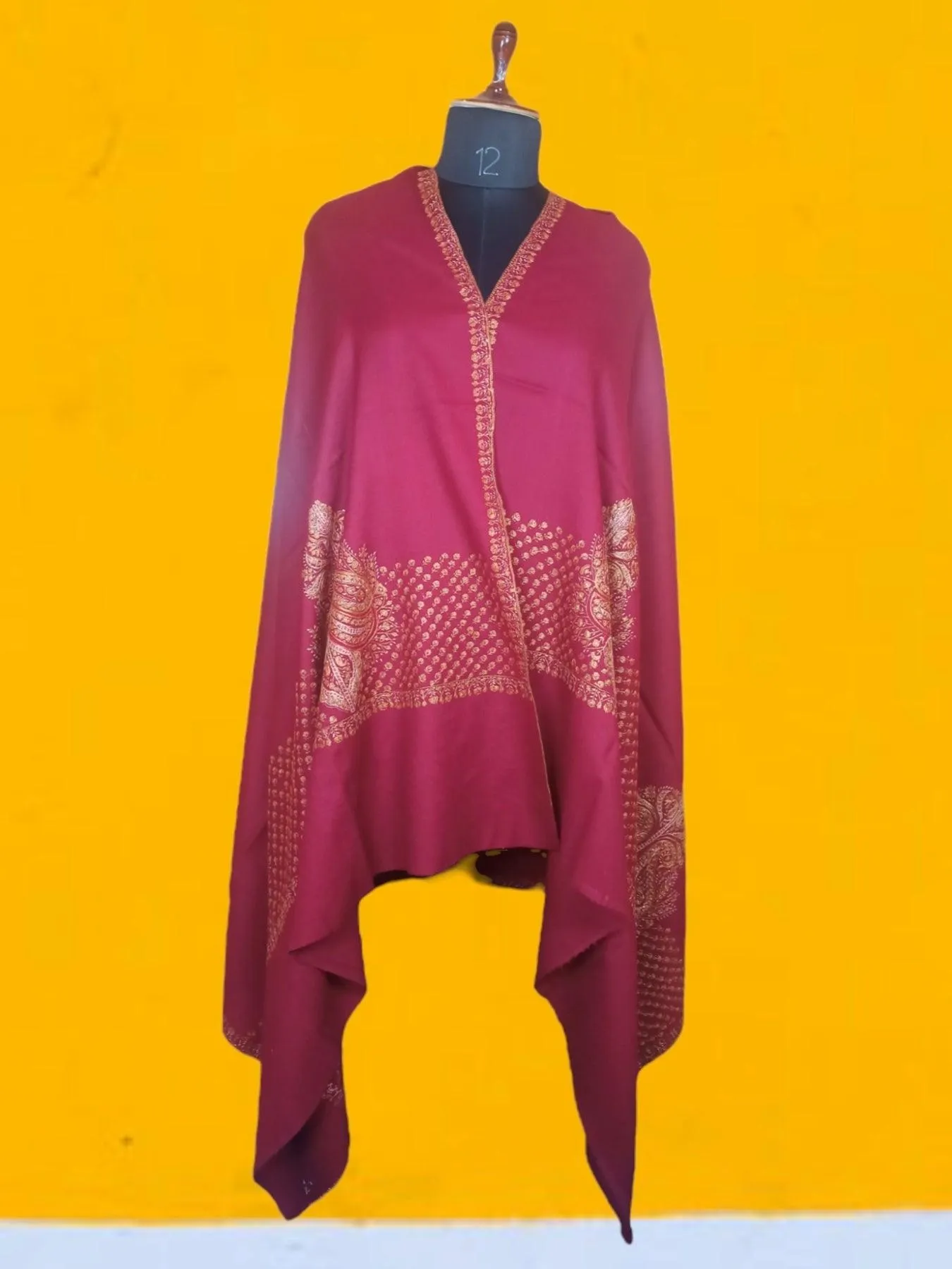 Sozni Work Shawls | Fine wool | Maroon