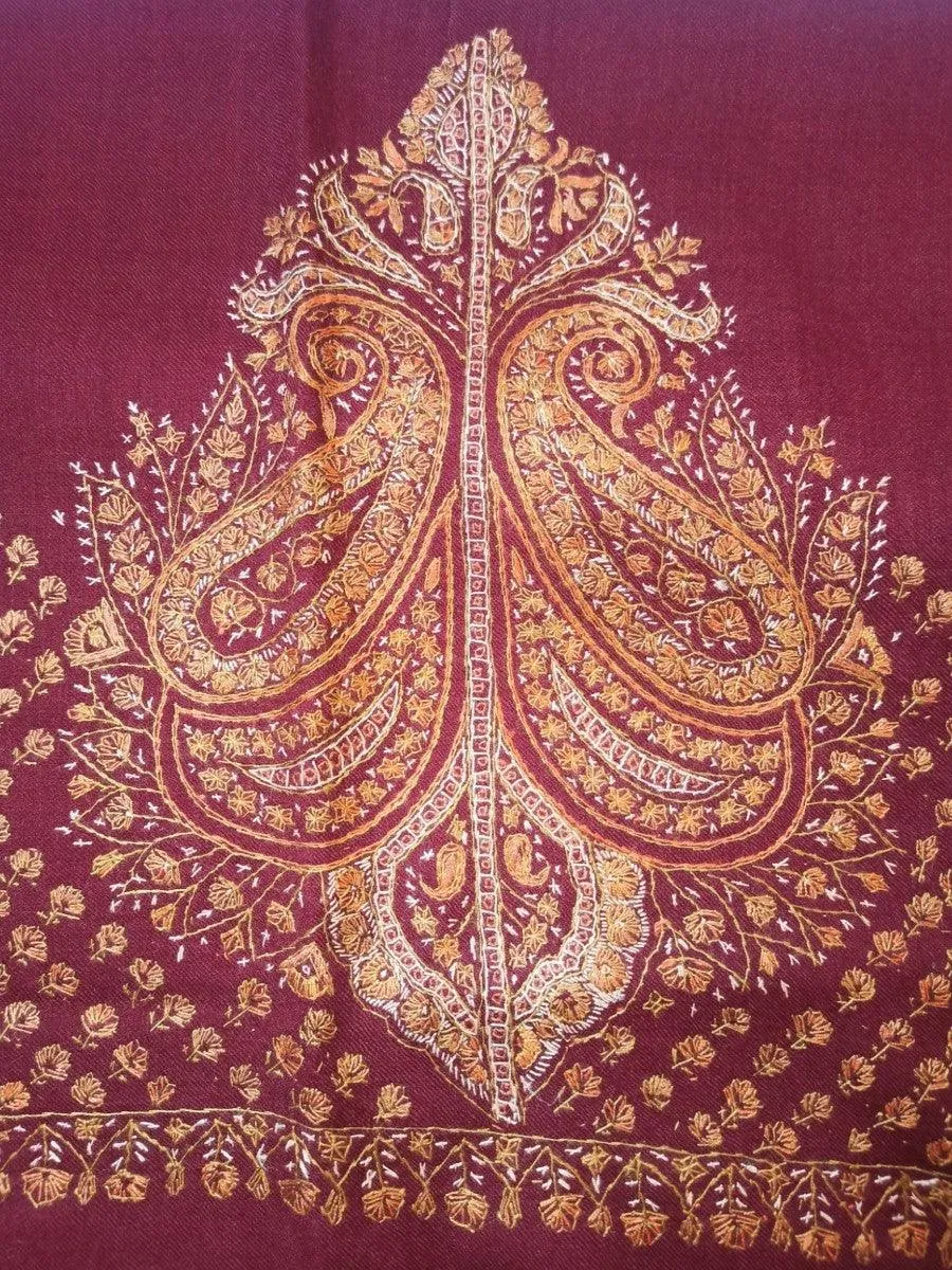 Sozni Work Shawls | Fine wool | Maroon
