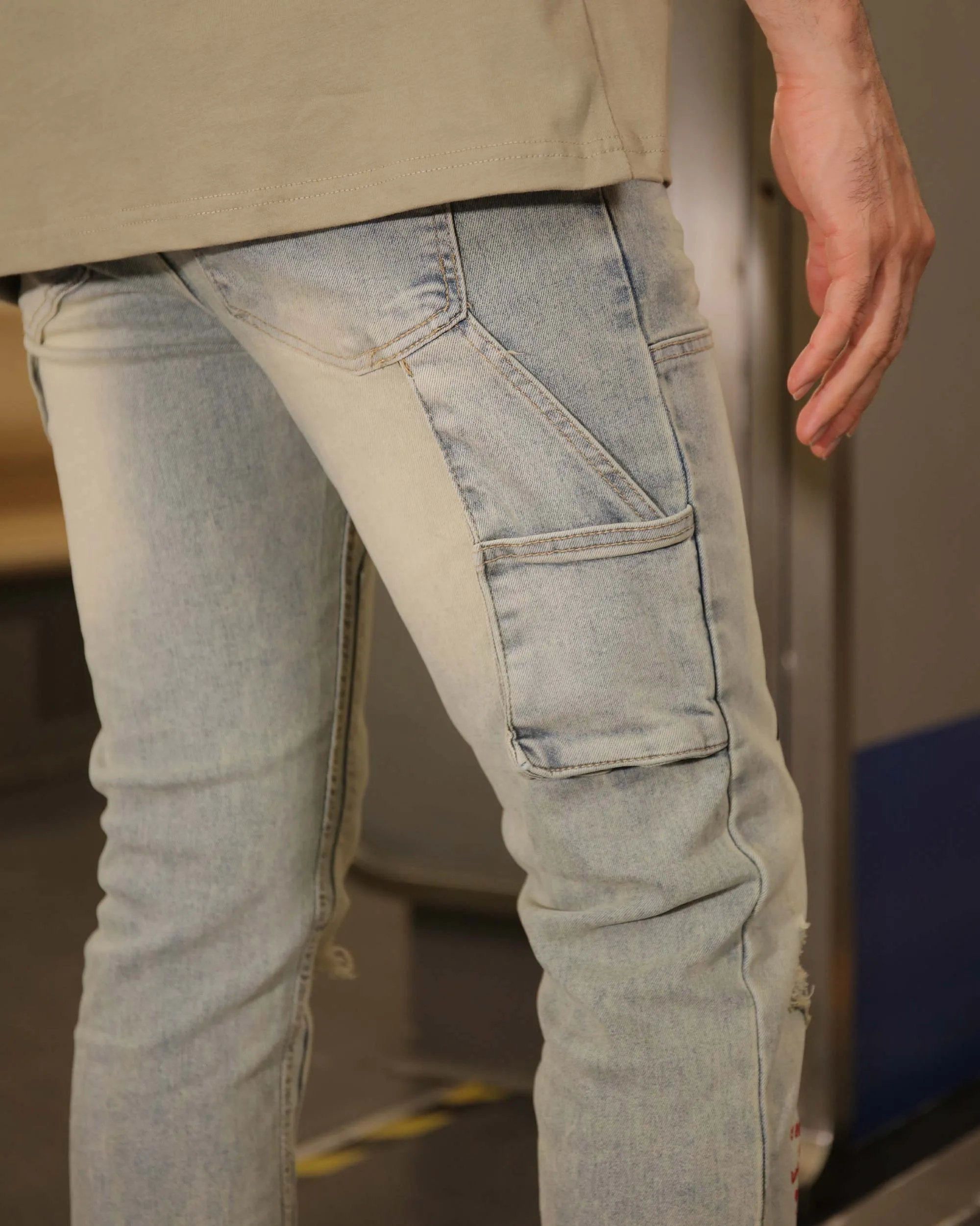 Spray Paint Graffiti Distressed Blue ripped Jeans-Mexico Local Delivery