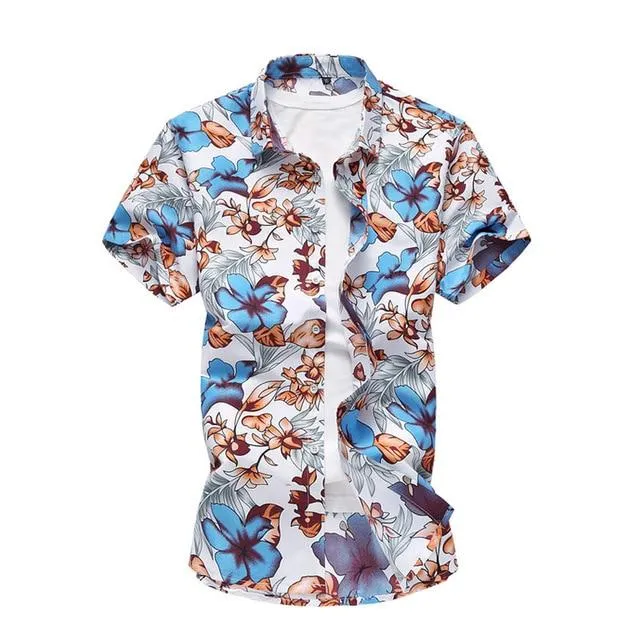 Summer Shirt Men Casual Short Sleeve Men's Floral Shirts Hawaii