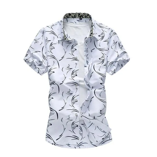 Summer Shirt Men Casual Short Sleeve Men's Floral Shirts Hawaii