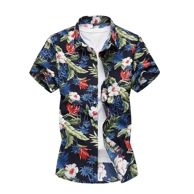 Summer Shirt Men Casual Short Sleeve Men's Floral Shirts Hawaii