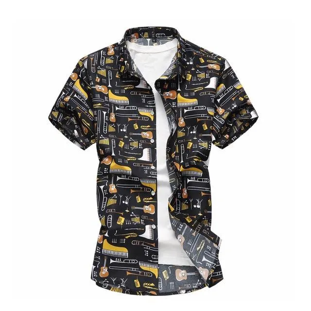 Summer Shirt Men Casual Short Sleeve Men's Floral Shirts Hawaii