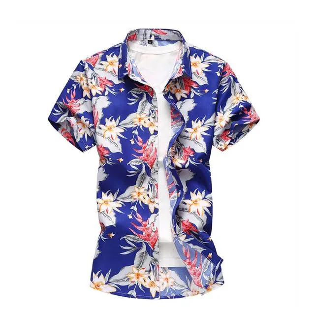 Summer Shirt Men Casual Short Sleeve Men's Floral Shirts Hawaii