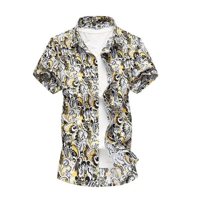 Summer Shirt Men Casual Short Sleeve Men's Floral Shirts Hawaii