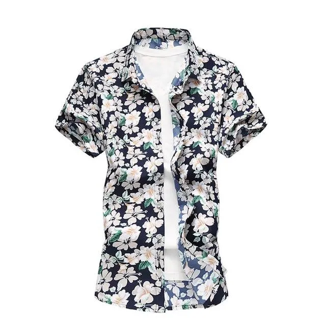 Summer Shirt Men Casual Short Sleeve Men's Floral Shirts Hawaii