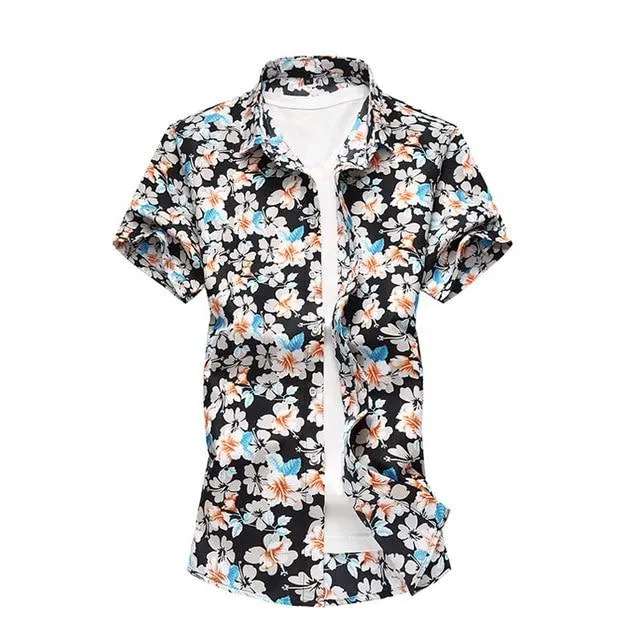 Summer Shirt Men Casual Short Sleeve Men's Floral Shirts Hawaii