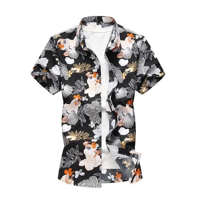 Summer Shirt Men Casual Short Sleeve Men's Floral Shirts Hawaii