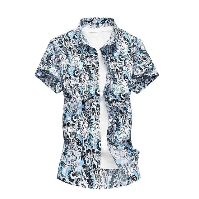 Summer Shirt Men Casual Short Sleeve Men's Floral Shirts Hawaii