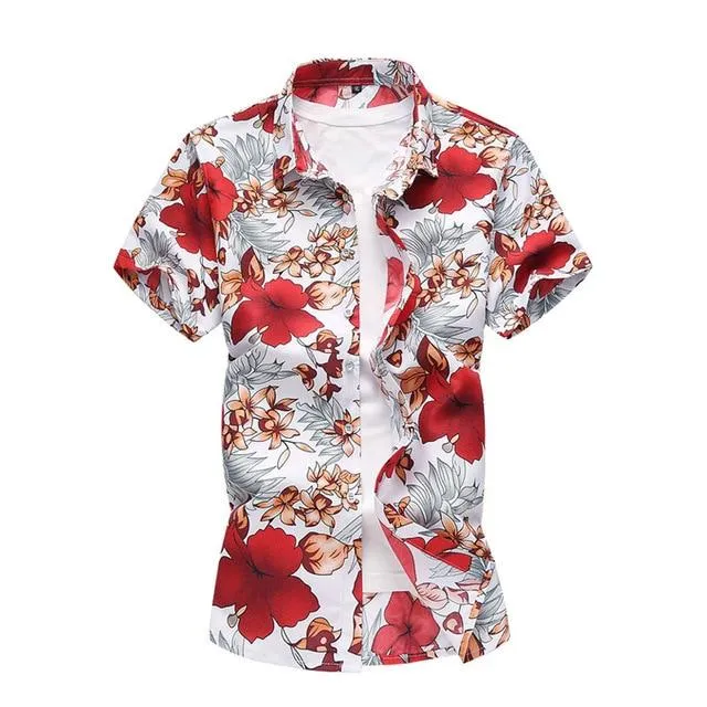 Summer Shirt Men Casual Short Sleeve Men's Floral Shirts Hawaii