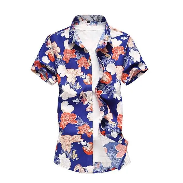 Summer Shirt Men Casual Short Sleeve Men's Floral Shirts Hawaii