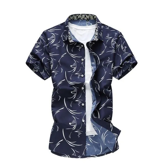 Summer Shirt Men Casual Short Sleeve Men's Floral Shirts Hawaii