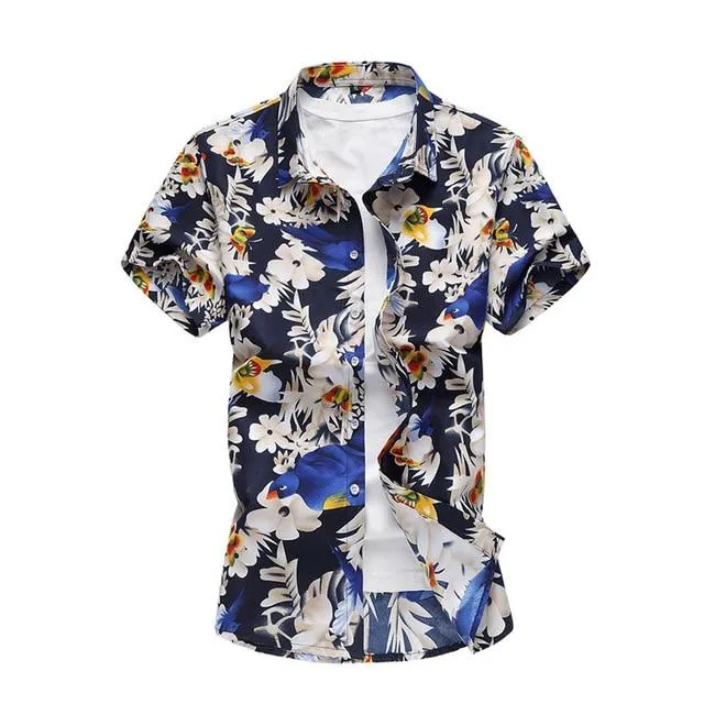 Summer Shirt Men Casual Short Sleeve Men's Floral Shirts Hawaii