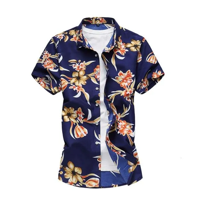 Summer Shirt Men Casual Short Sleeve Men's Floral Shirts Hawaii