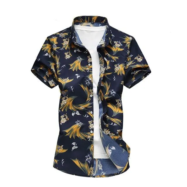 Summer Shirt Men Casual Short Sleeve Men's Floral Shirts Hawaii