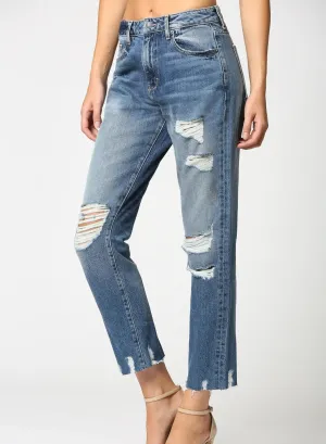 Tracey Distressed High Rise Straight Crop Jeans