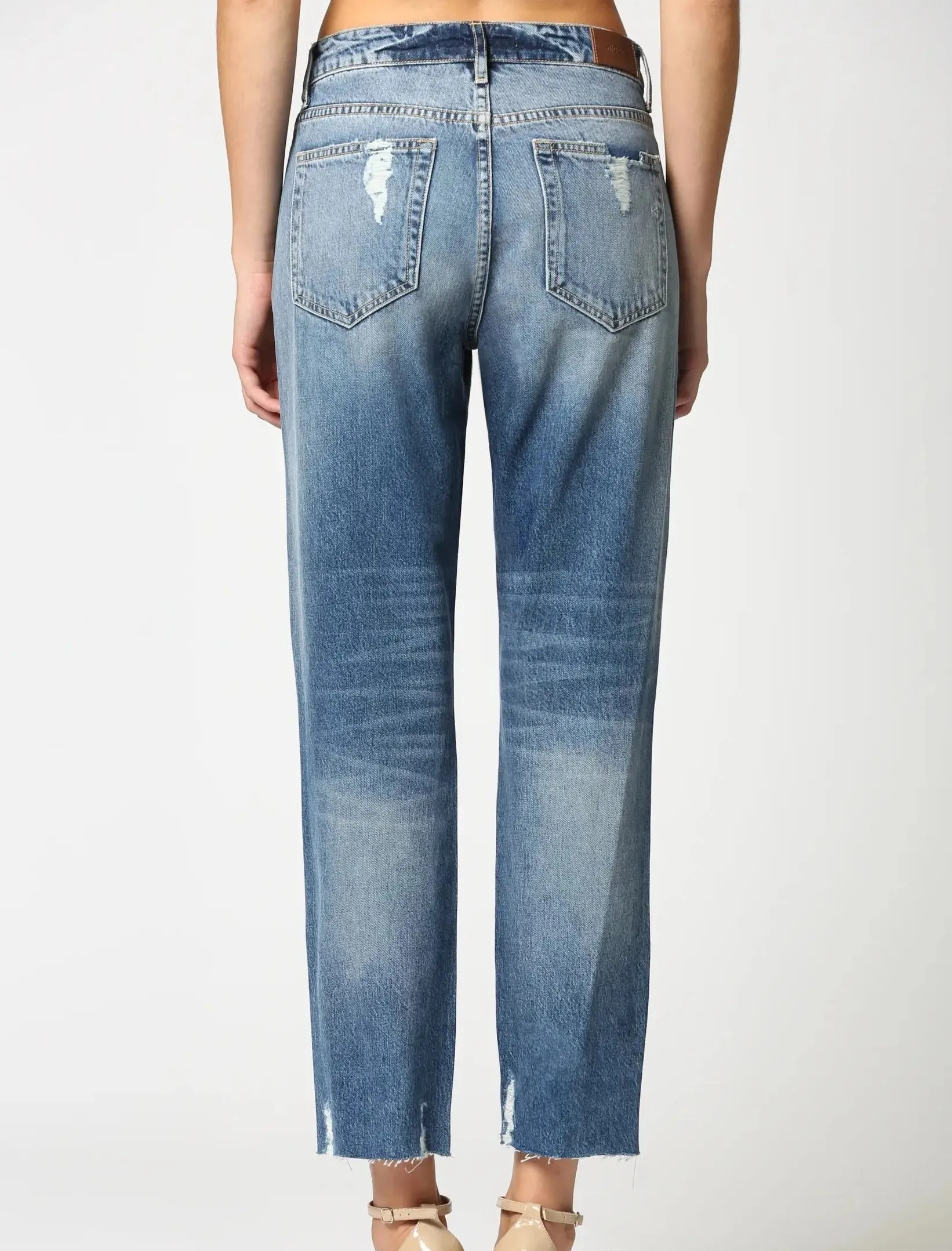 Tracey Distressed High Rise Straight Crop Jeans