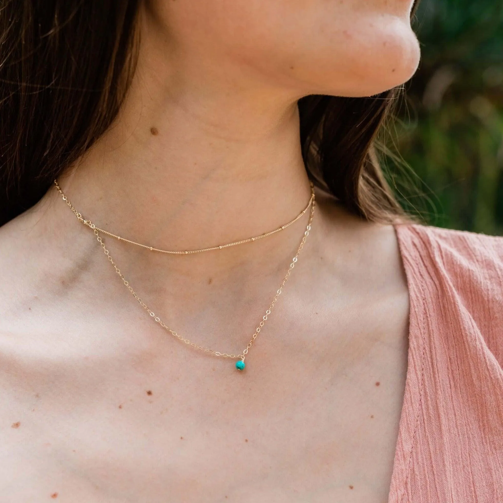 Turquoise Gemstone Chain Layered Choker Necklace