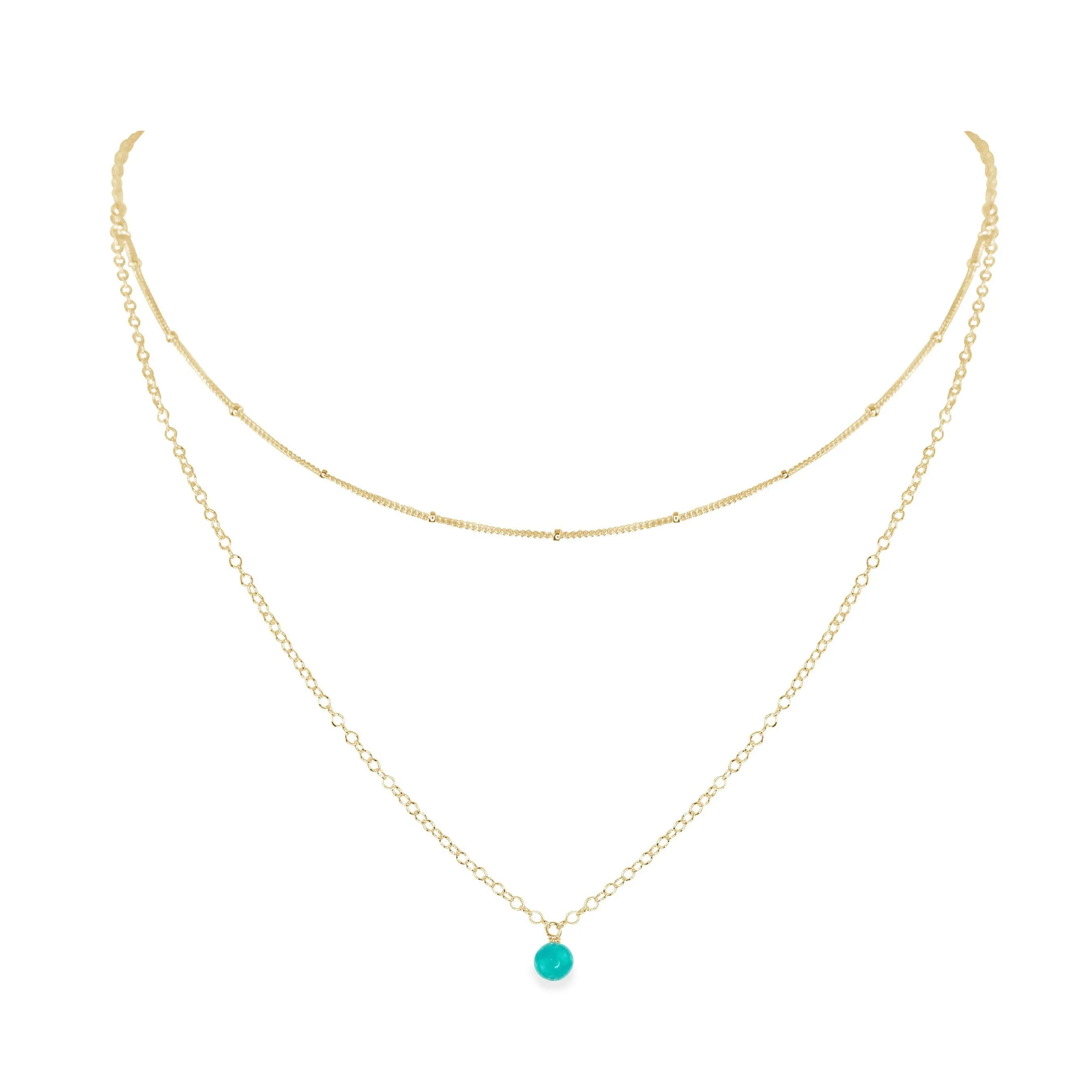 Turquoise Gemstone Chain Layered Choker Necklace