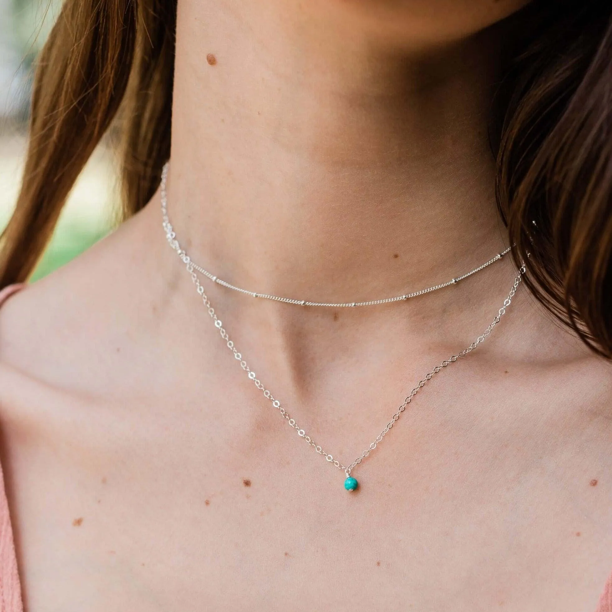 Turquoise Gemstone Chain Layered Choker Necklace